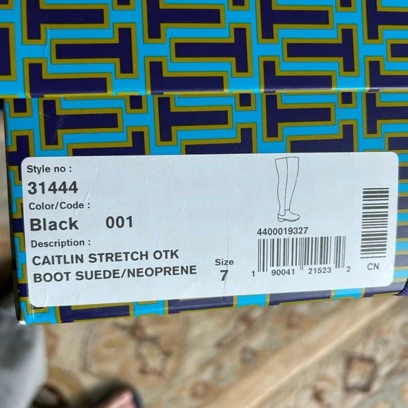 NIB Tory Burch Black Caitlin Stretch Over the Knee Suede/Neoprene Boots - Picture 3 of 14